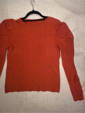 Women's Long Sleeve Puff Shoulder Knit Sweater - Orange